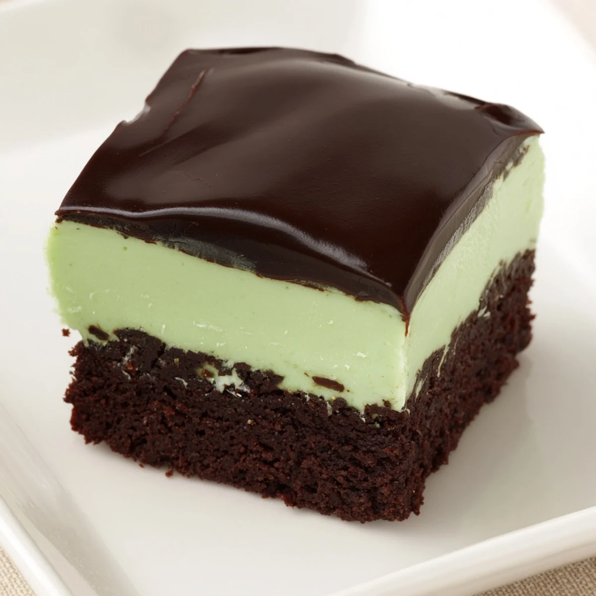 Perfect for St. Patrick's Day, these Shamrock Mint Brownies with Chocolate Ganache feature neat squares ready to serve with Irish coffee or as a festive dessert.