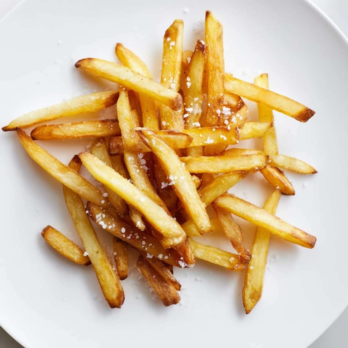 Golden, crispy Crispy Air Fryer French Fries with Sea Salt served hot on a plate, perfect for dipping.