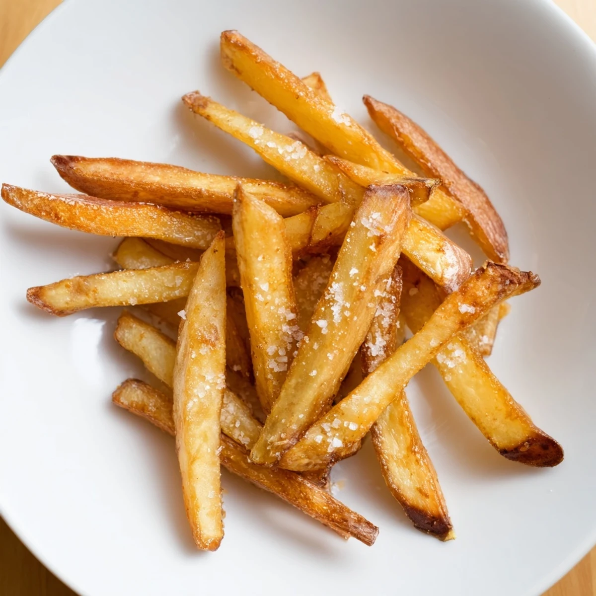 Freshly cooked Crispy Air Fryer French Fries with Sea Salt next to ketchup, ideal for a vegan snack.