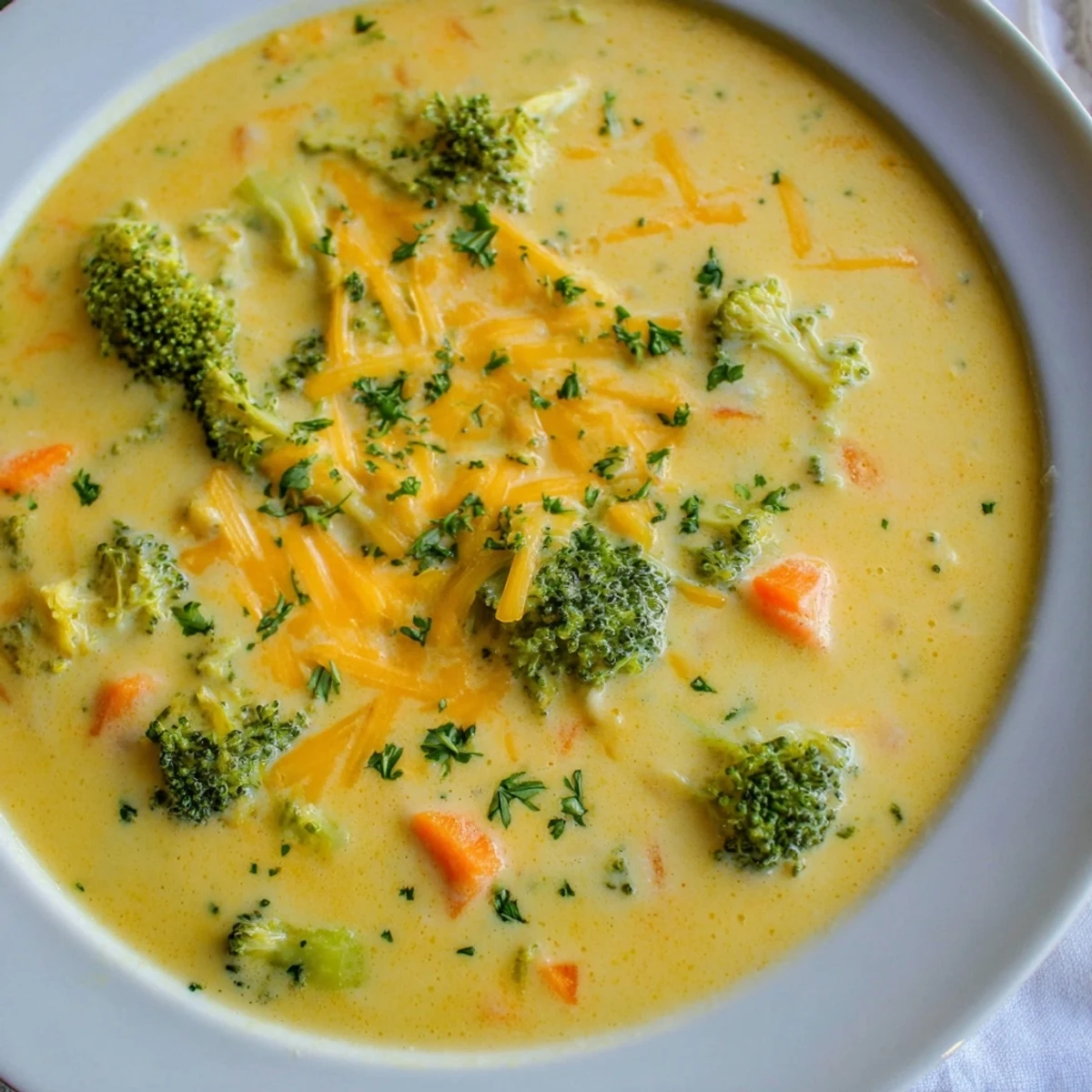 Homemade Creamy Broccoli Cheddar Soup with Carrots pairs beautifully with crusty artisan bread for dipping on a cozy evening.