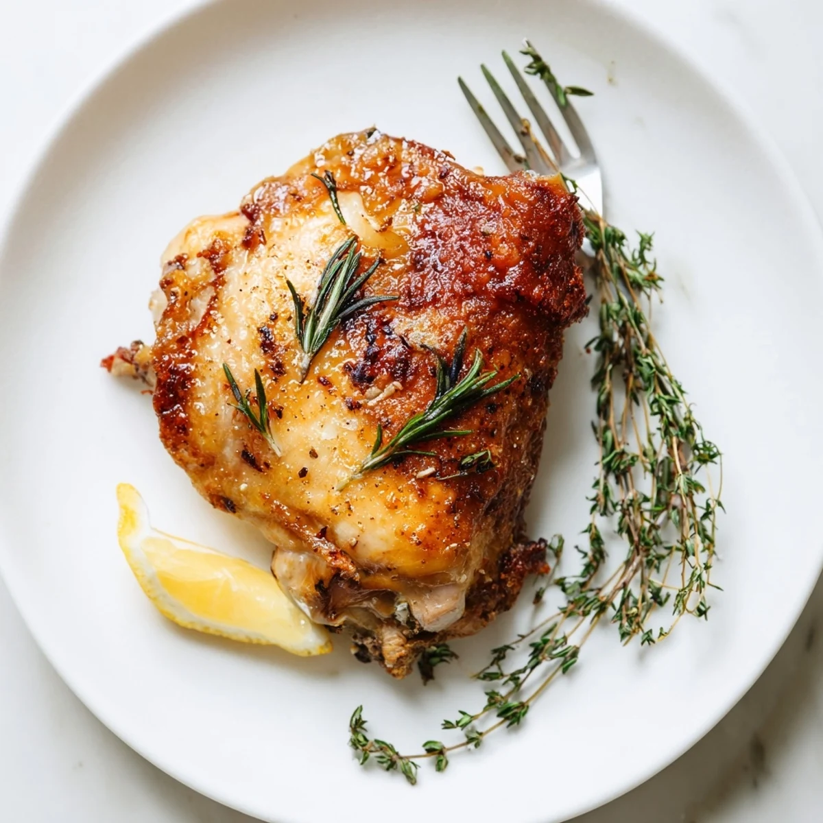 Juicy roasted chicken with lemon and fresh herbs served from a skillet, surrounded by caramelized onions and tender carrots for a complete meal.
