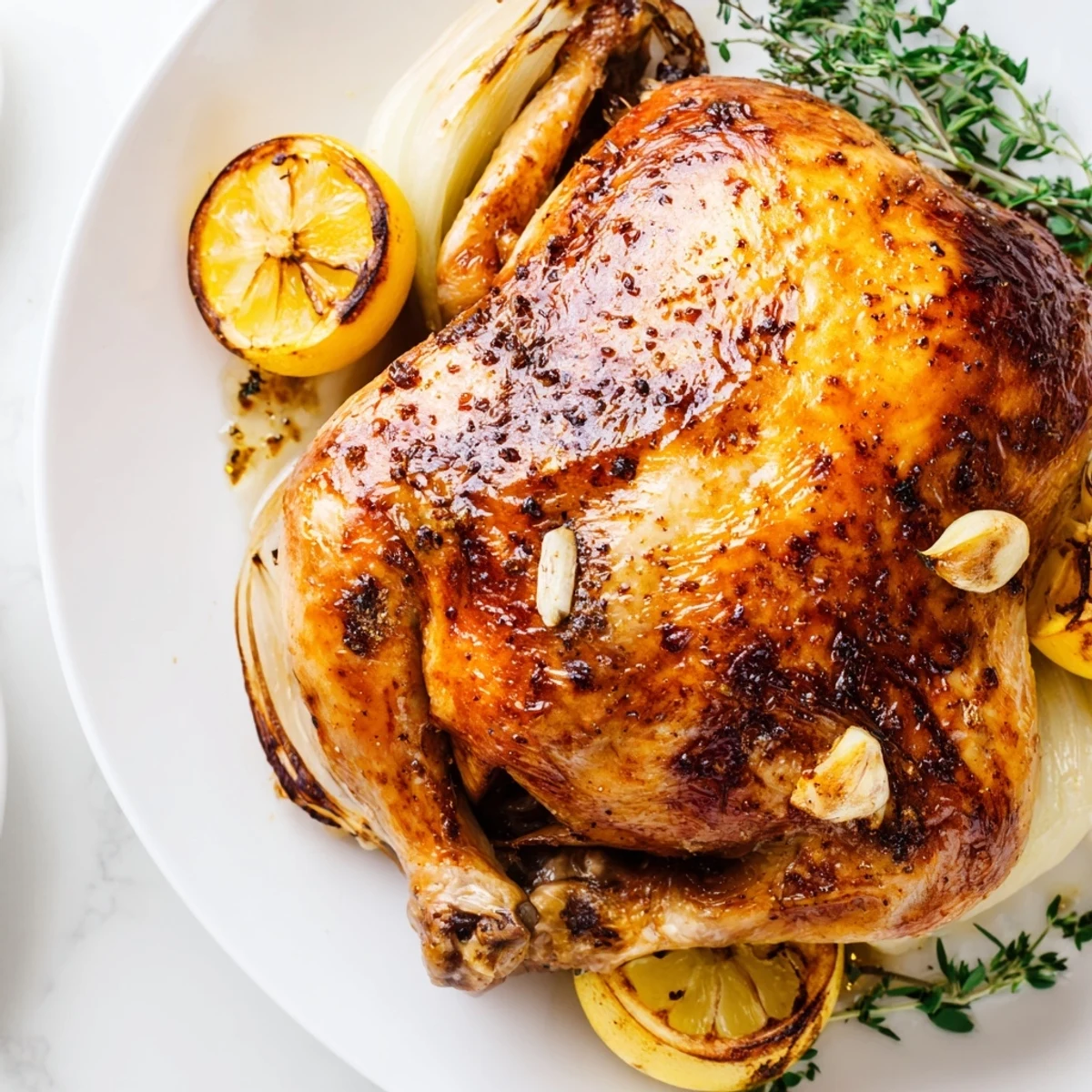 Roasted Chicken with Lemon and Herbs sits beside a glass of white wine, ideal for a comforting family dinner.