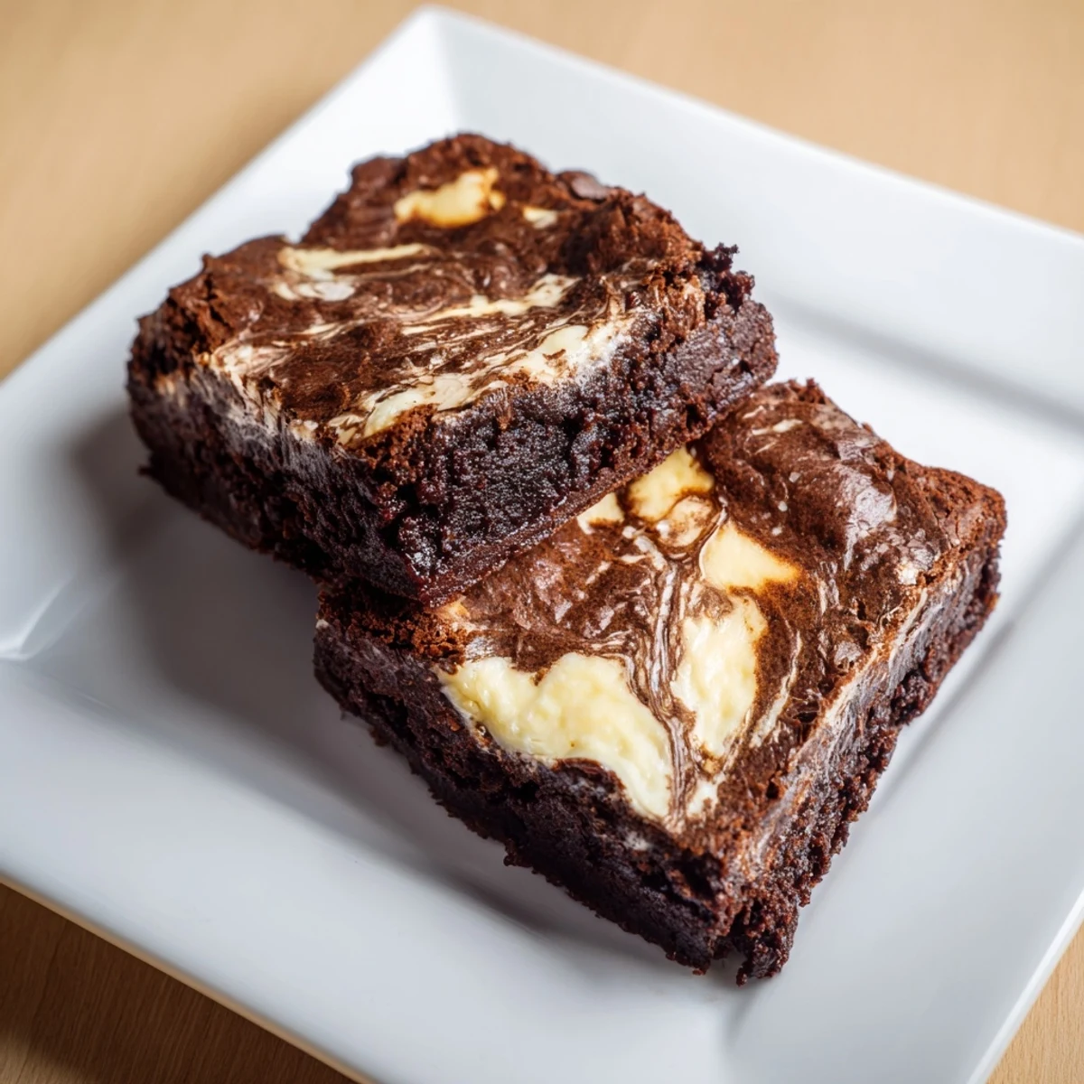 Warm, fudgy Cottage Cheese Brownies swirled with creamy cottage cheese on a marble board.