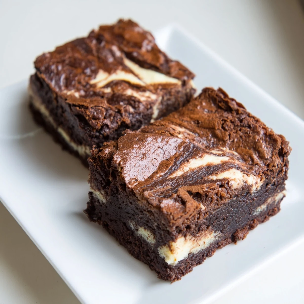 Sliced Cottage Cheese Brownies show a rich chocolate texture and tangy cottage cheese swirl.