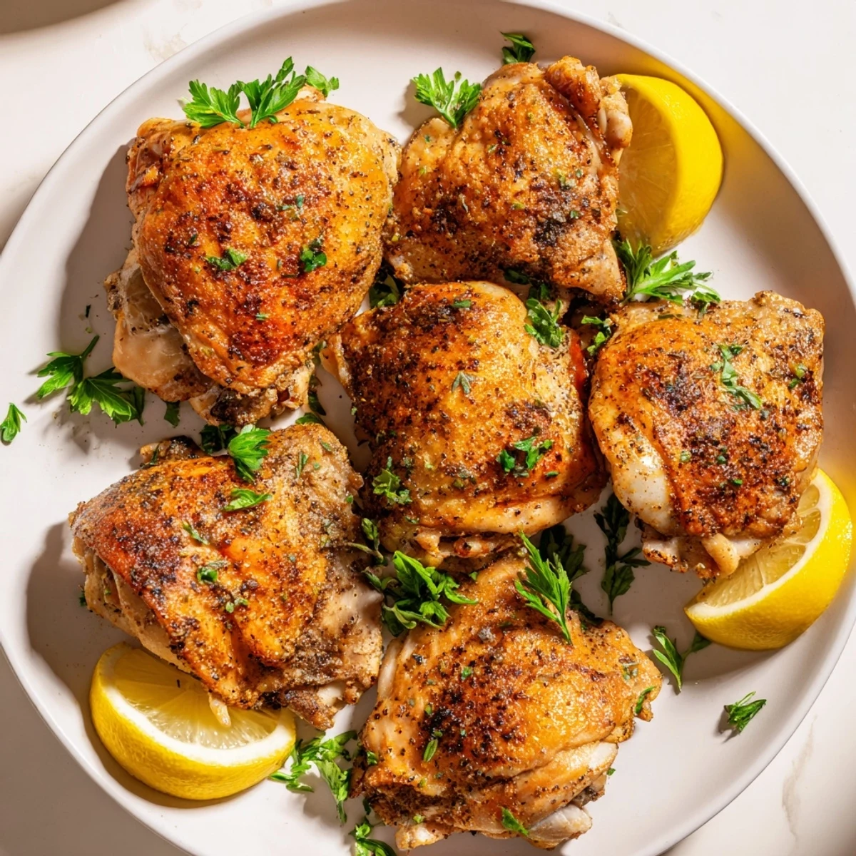 Tender, golden brown Oven Baked Chicken Breasts resting on a baking sheet alongside roasted vegetables.