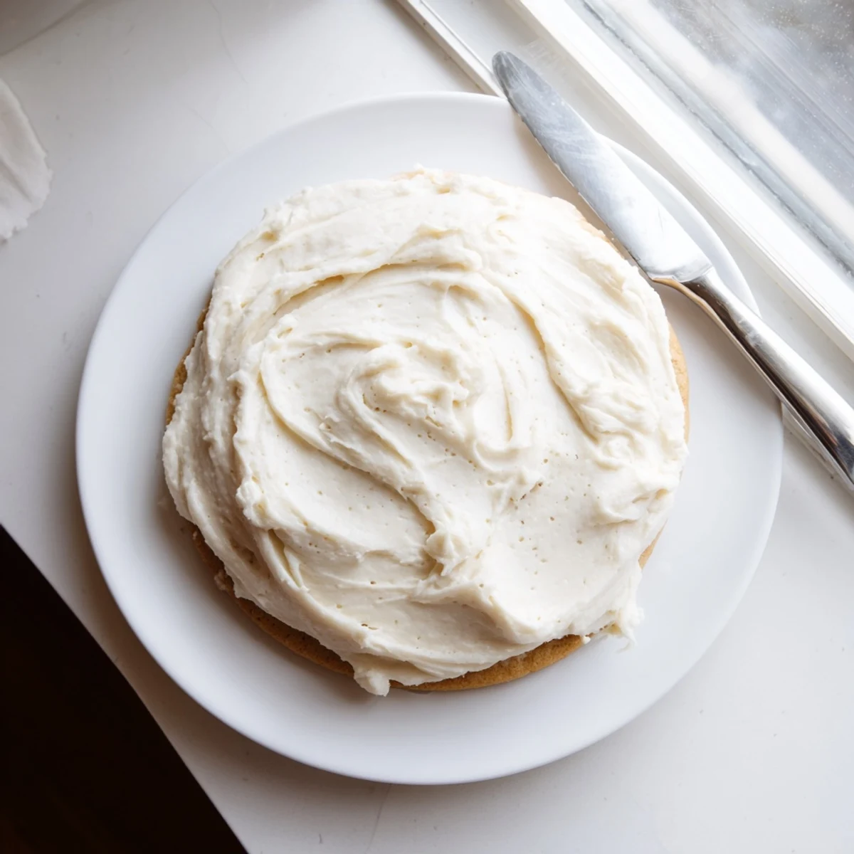 Fluffy Easy Sugar Cookie Frosting in a bowl next to decorated sugar cookies with sprinkles.