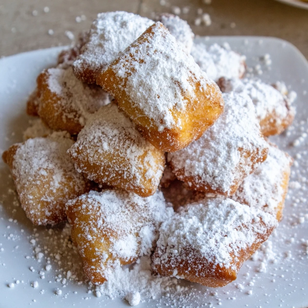 Soft Vanilla French Beignets stacked high, lightly sweetened and ideal for a dessert or brunch.