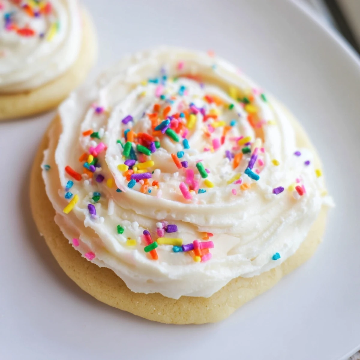 A platter of Walmart-Style Sugar Cookies with Buttercream Frosting is ready to serve at a birthday party.