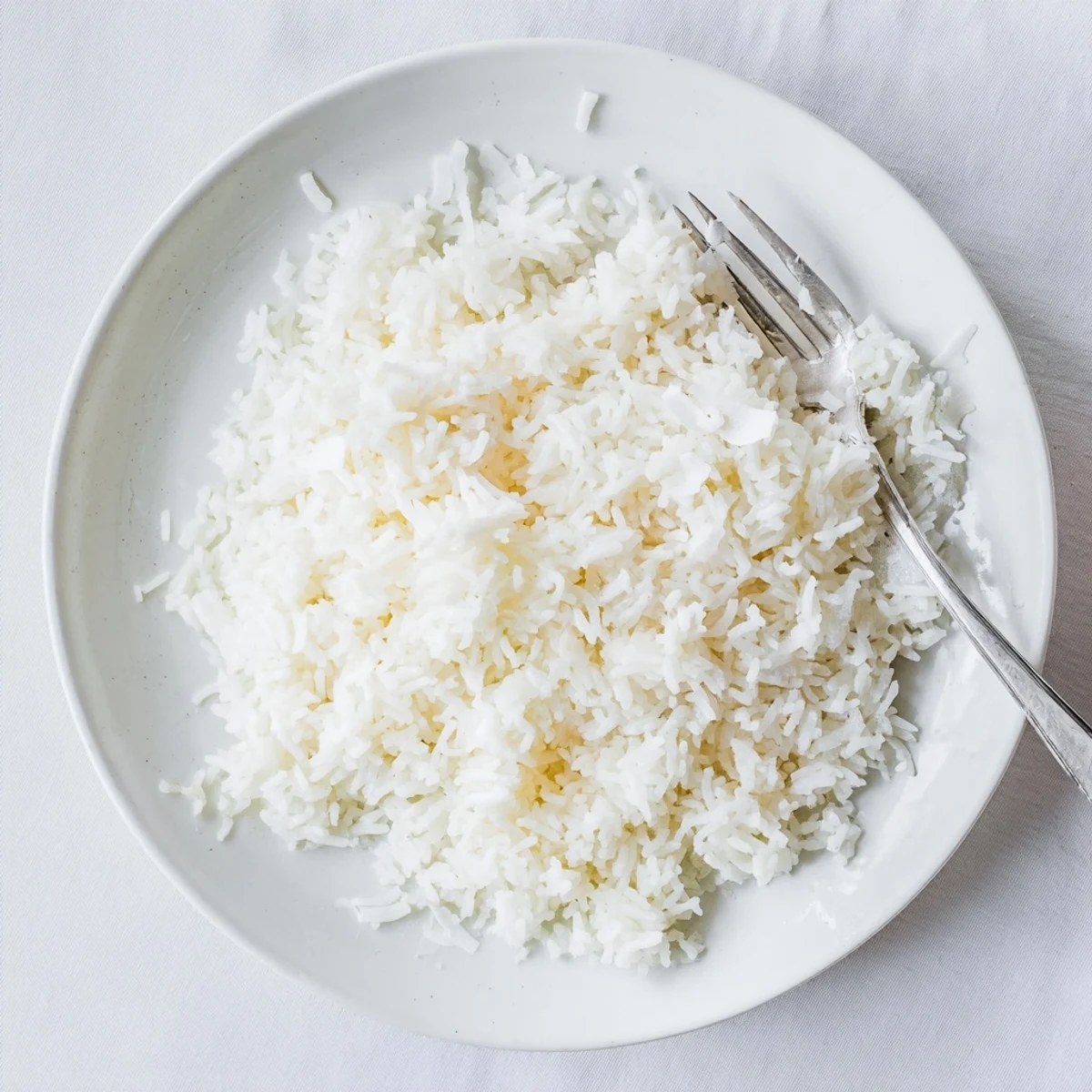 The Best Coconut Rice steams in a saucepan, releasing a subtle sweetness and tropical aroma.