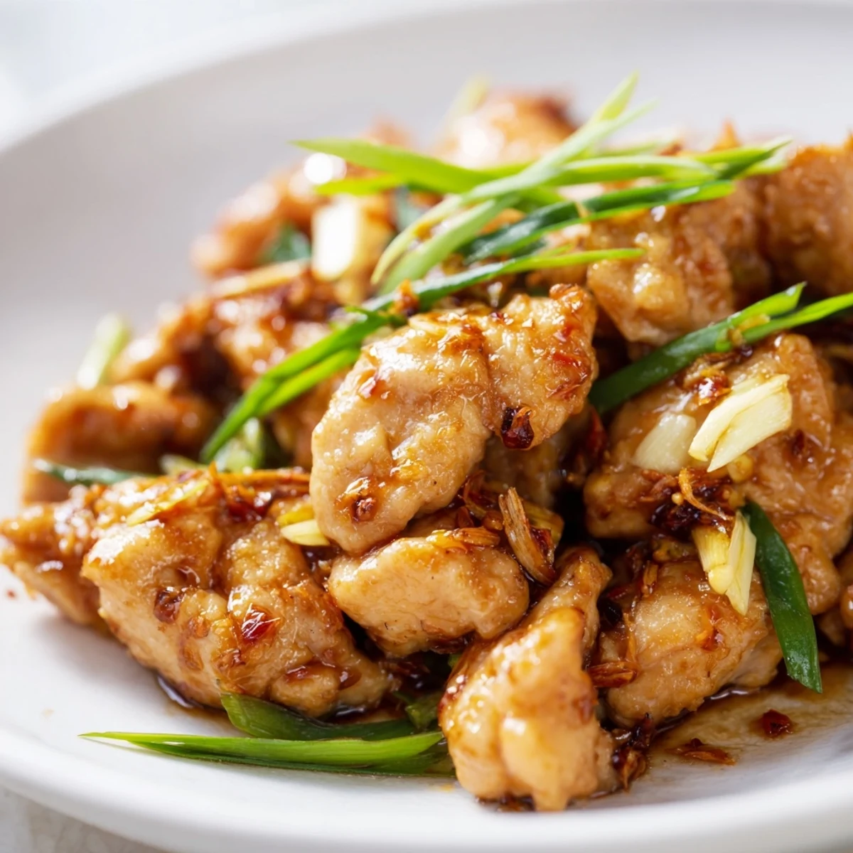 Golden brown chicken pieces glazed with lemongrass marinade on a plate.