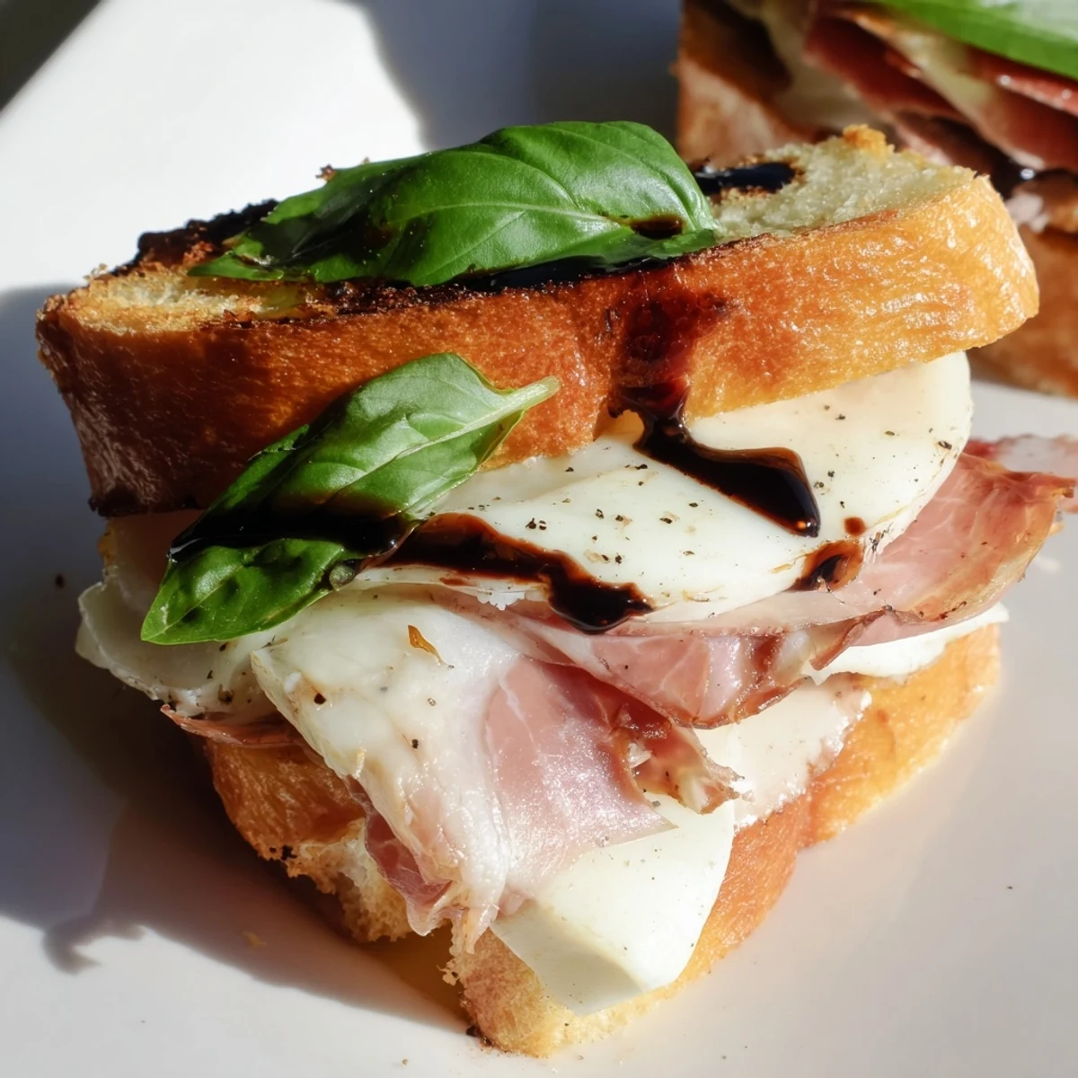 Warm Mozzarella Beef Prosciutto Crostini appetizer with crisp bread, creamy cheese, and delicate cured meat, perfect for an Italian-inspired gathering.