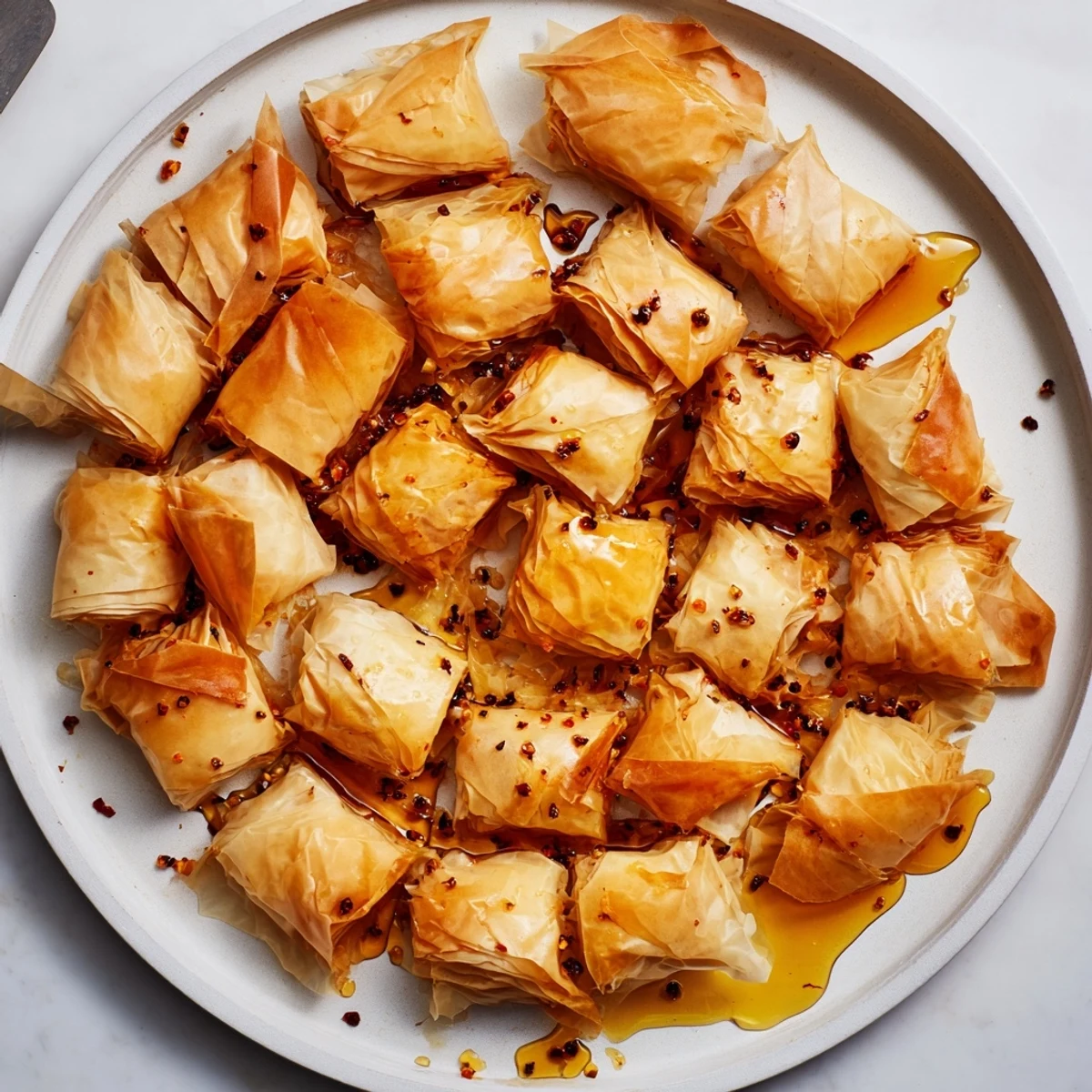 Golden-baked Oven Fried Feta Rolls with Spicy Chili Honey, served warm on a rustic plate for dipping.