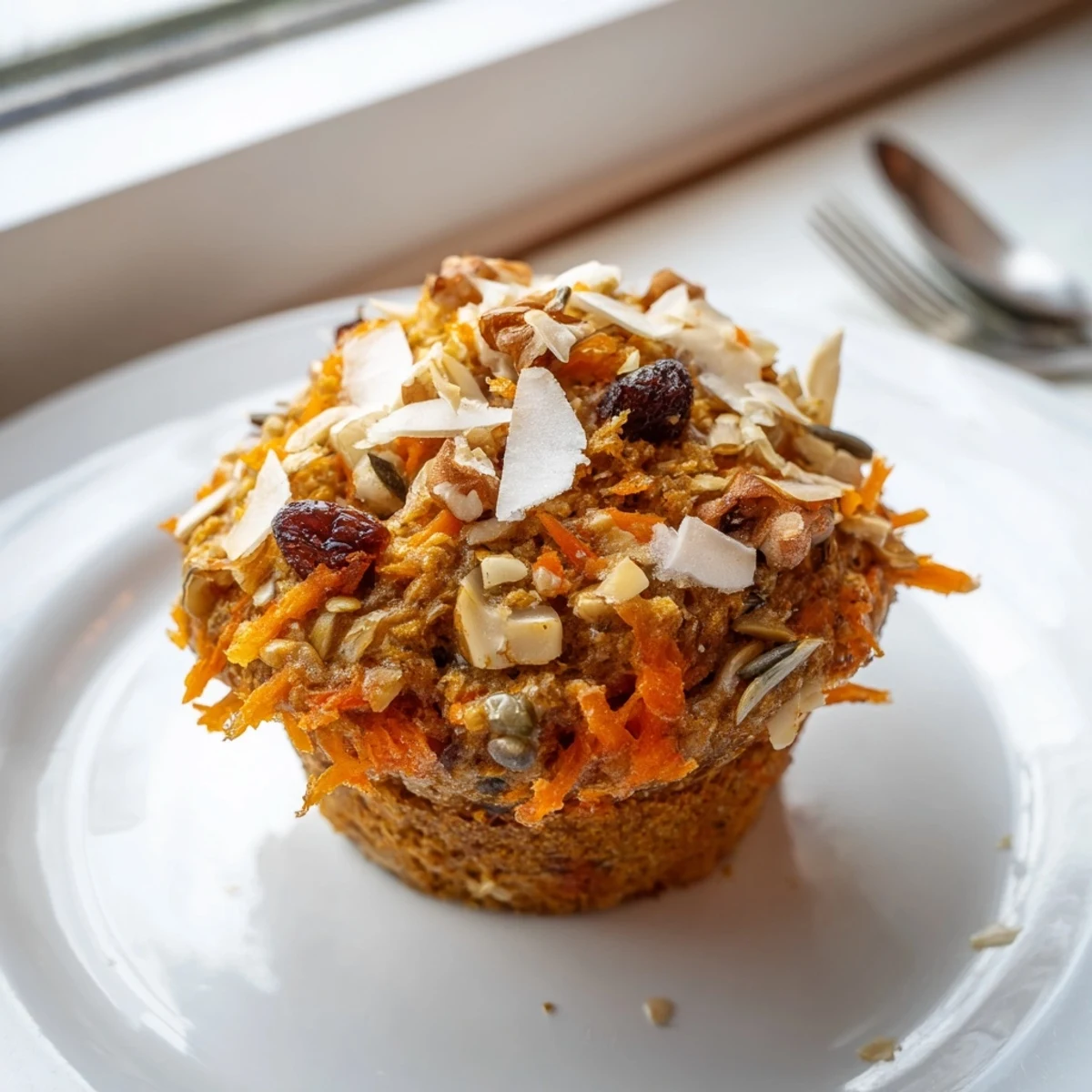 Golden Morning Glory Muffins served warm with a cup of coffee for a healthy snack.