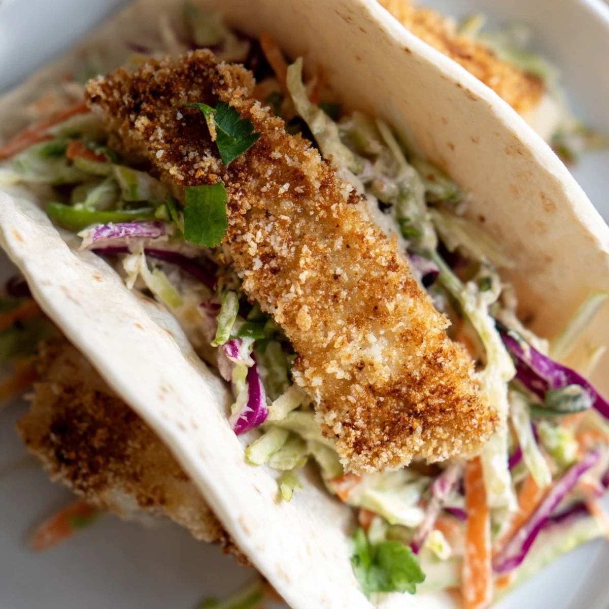 Golden, crispy fish fillets nestled in warm tortillas with vibrant cilantro lime slaw in this Crispy Fish Tacos With Cilantro Lime Slaw.  