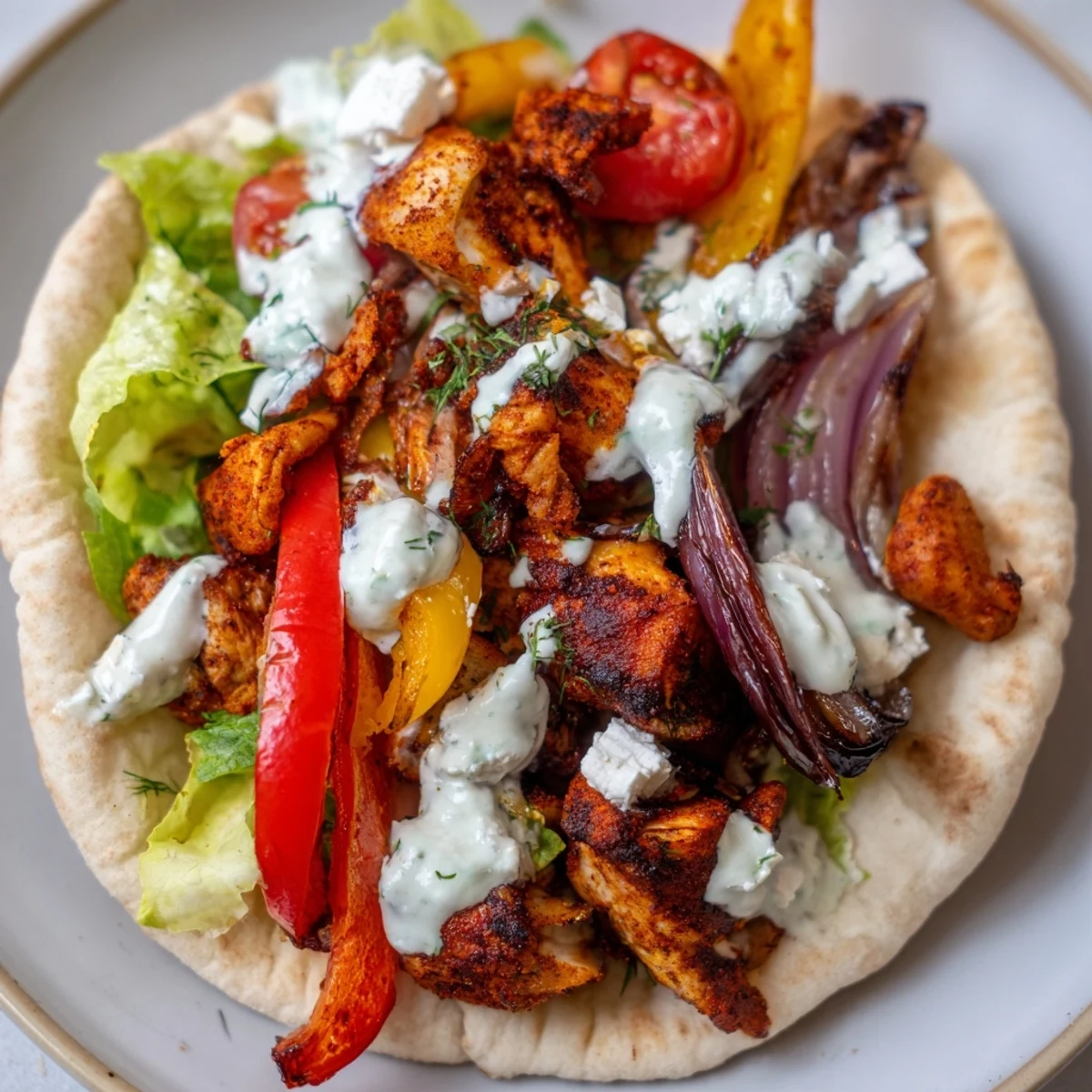 Golden-brown roasted chicken and vibrant bell peppers on a sheet pan, ready for Sheet Pan Chicken Pitas with Herby Ranch.
