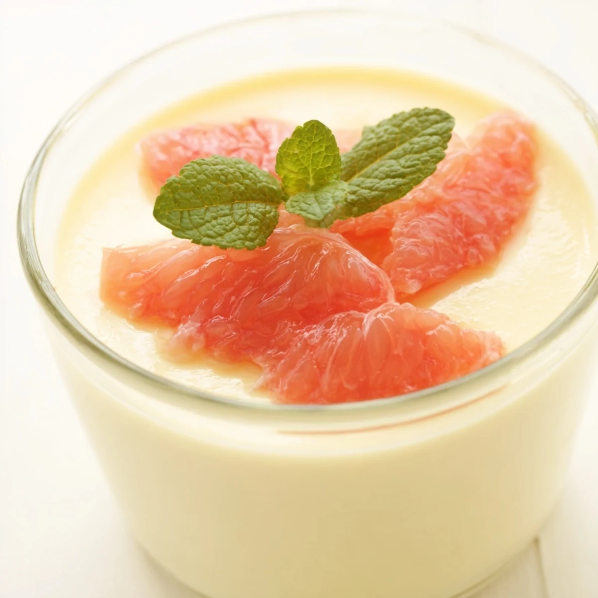 Elegant grapefruit panna cotta with vibrant citrus topping served in clear glass cups