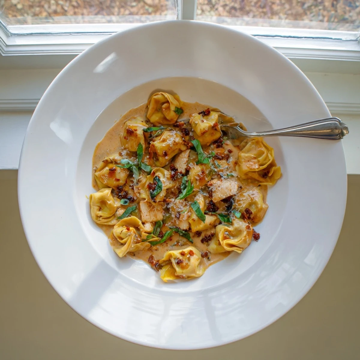 Creamy Marry Me Chicken Tortellini Skillet with golden chicken and parmesan sauce in a cast iron pan