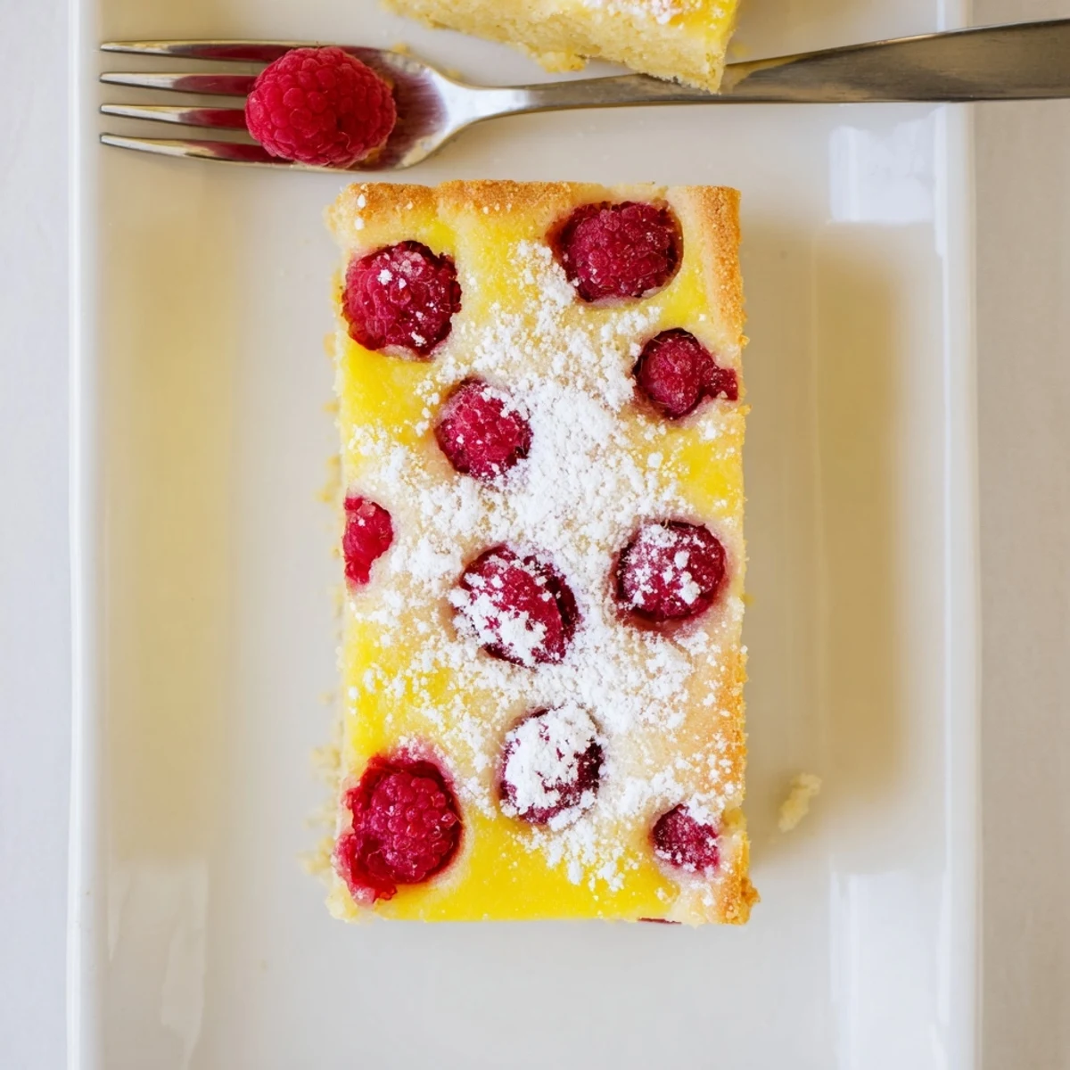 Slice of raspberry lemonade bar showing tangy pink filling over crumbly golden base