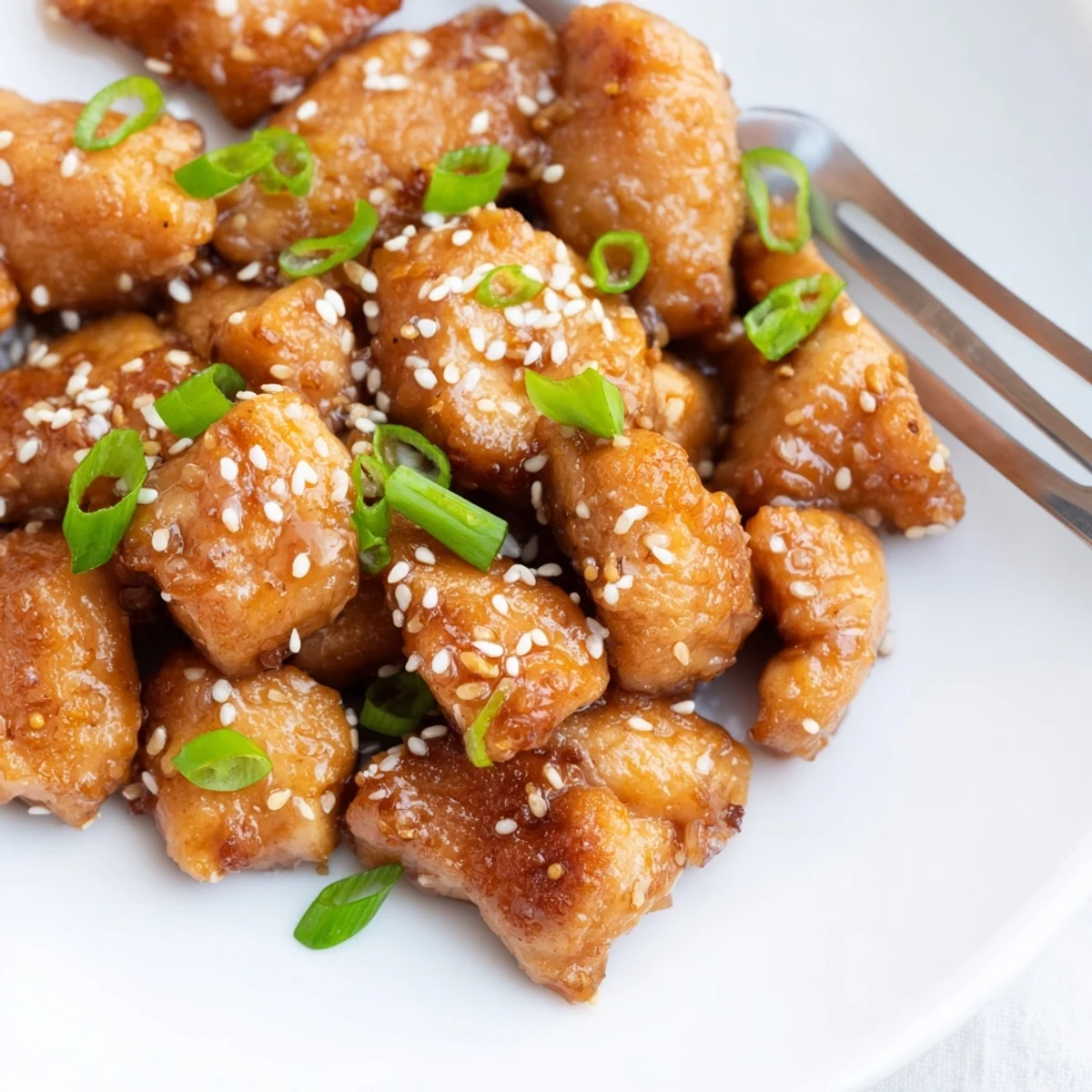 Pan-seared honey garlic chicken resting on plate with thick caramelized glaze and white rice