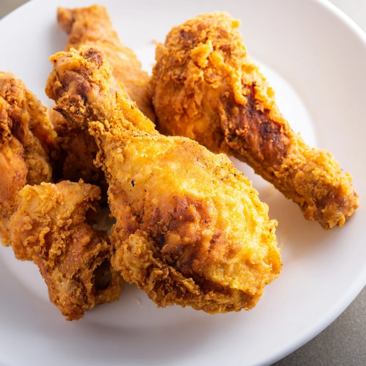 Juicy buttermilk marinated Southern fried chicken pieces piled high with steam rising