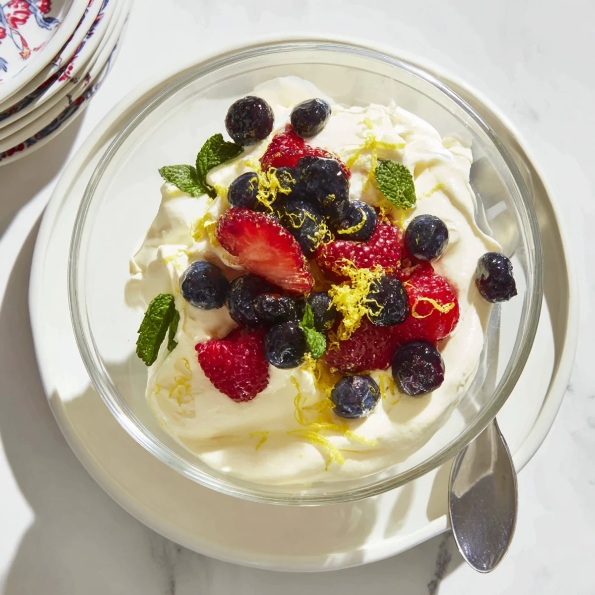 Elegant no bake lemon mascarpone mousse served chilled with whipped cream texture and citrus notes