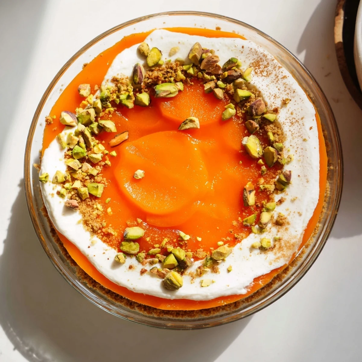 No-bake persimmon cheesecake in a glass featuring bright orange fruit and crunchy crust
