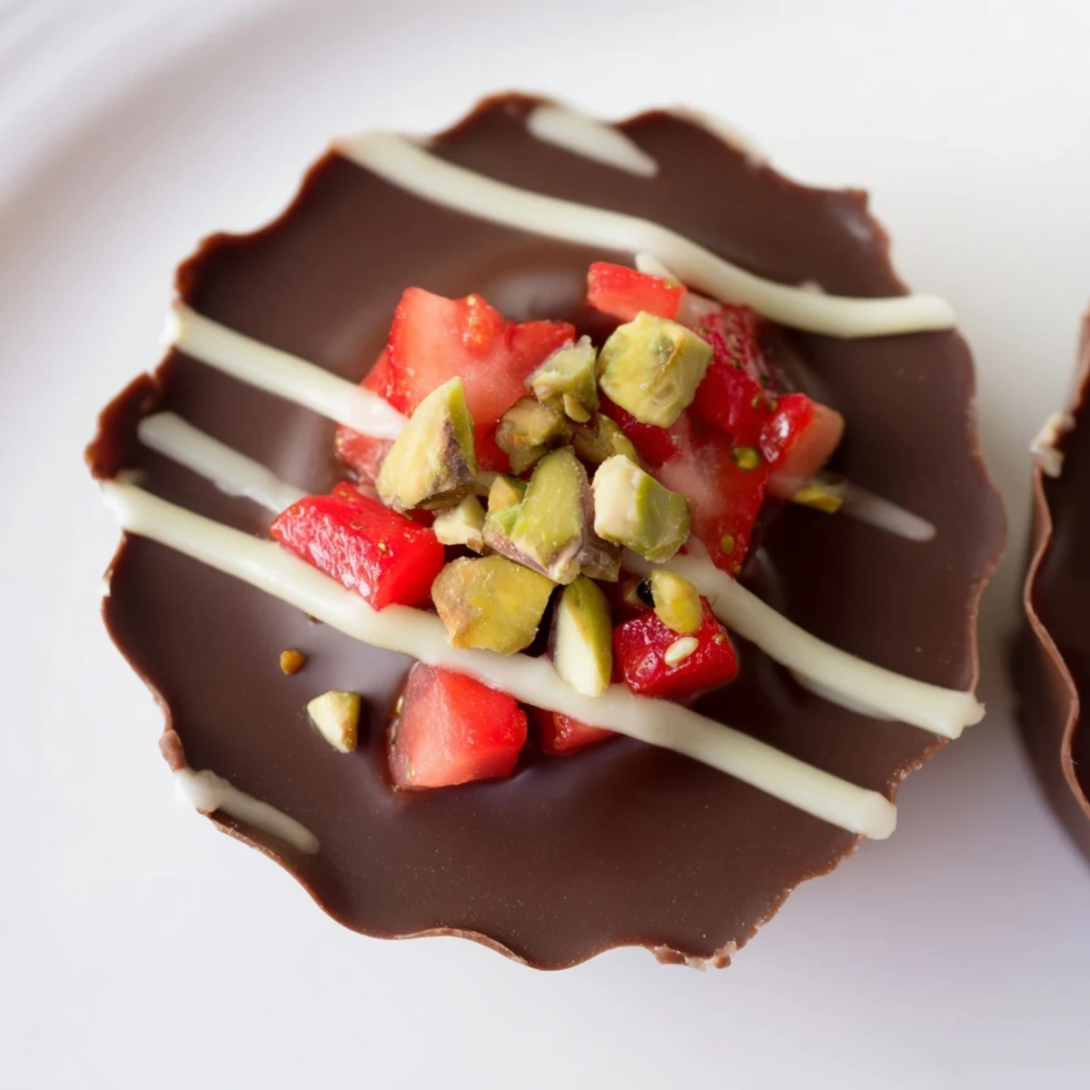 Dark chocolate strawberry cups filled with fresh diced strawberries in muffin tin