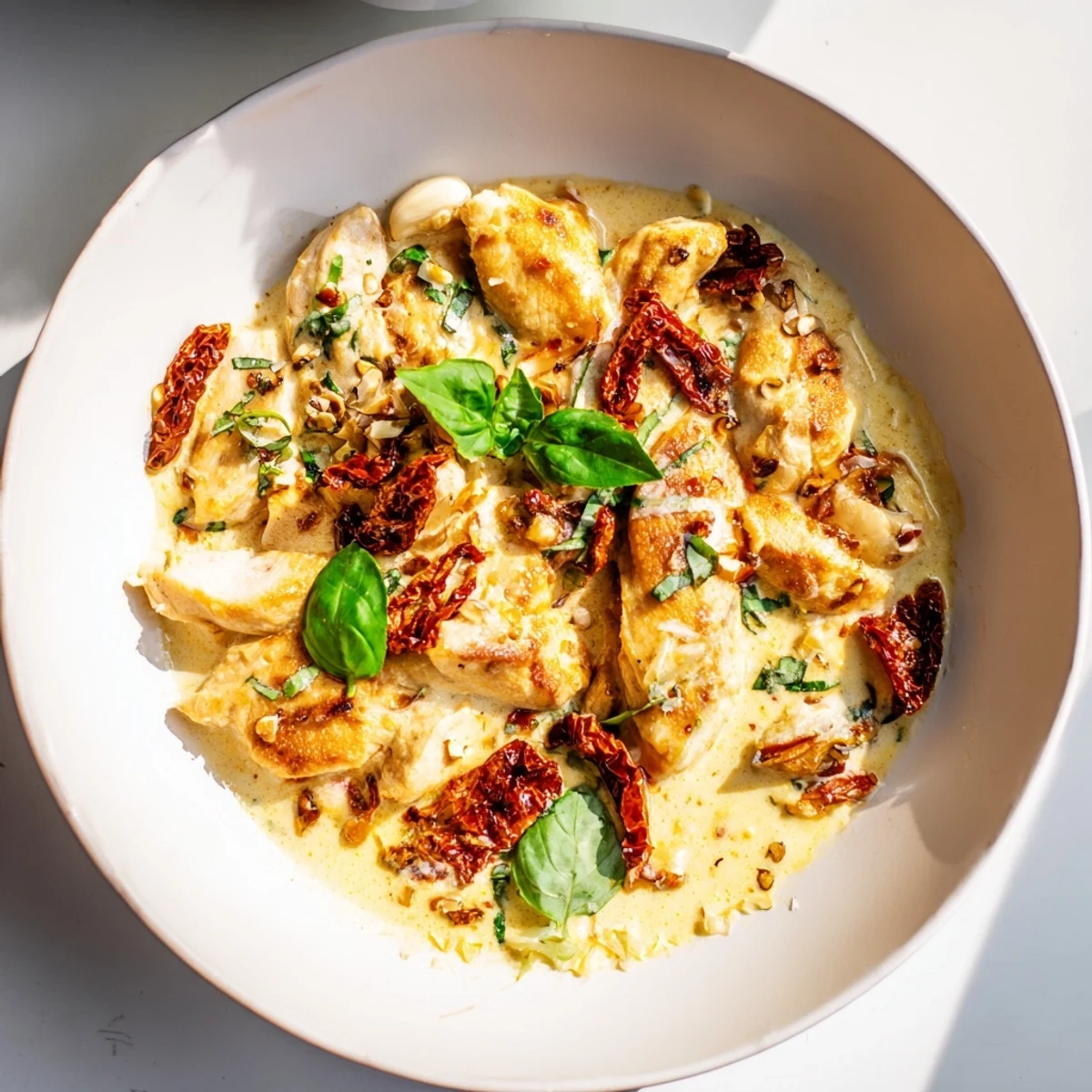 High Protein Marry Me Chicken featuring tender meat simmered in rich, herb-infused creamy tomato sauce