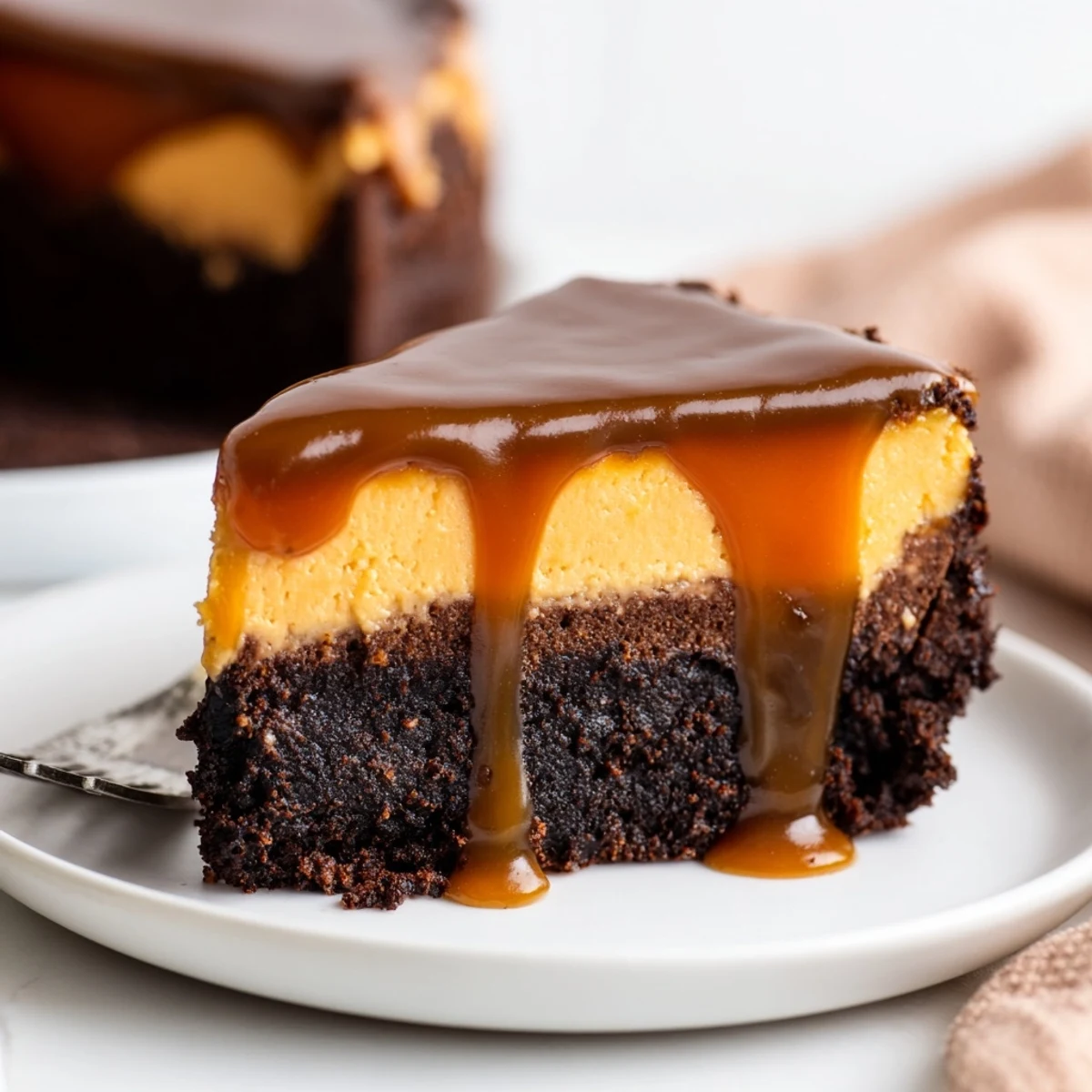 Rich caramel brownie cheesecake bliss bars showcasing fudgy chocolate layers and golden caramel topping