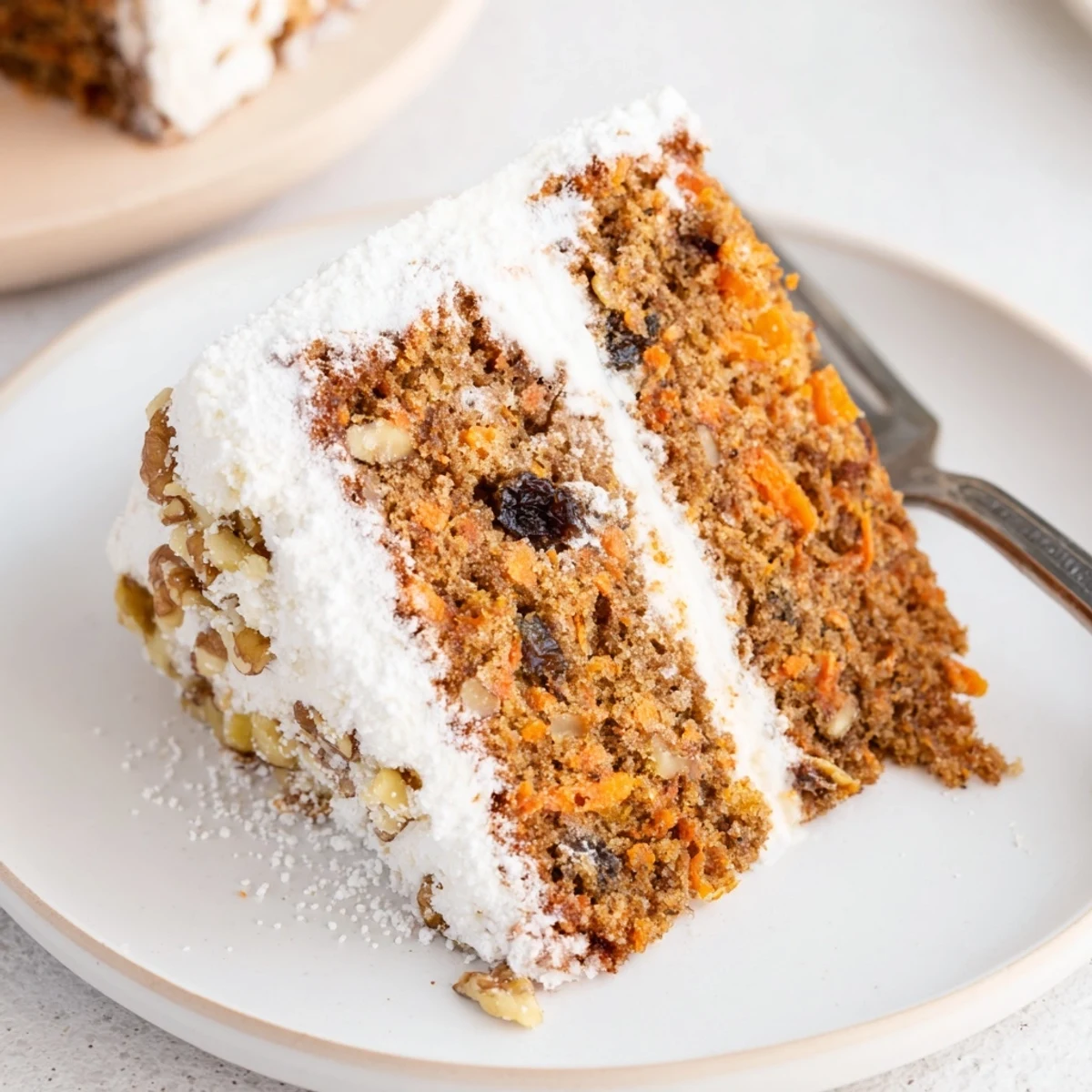 Homemade Greek yogurt carrot cake one bowl recipe with a fork ready for serving