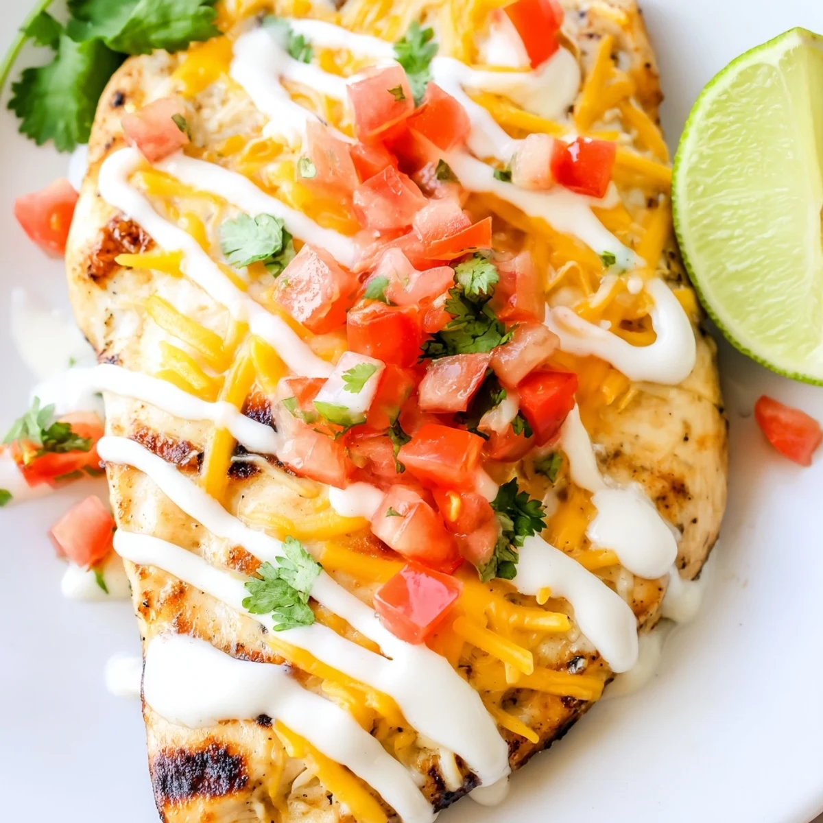Juicy marinated chicken grilled to perfection with Southwestern spices, lime zest, and a tangy white sauce drizzle