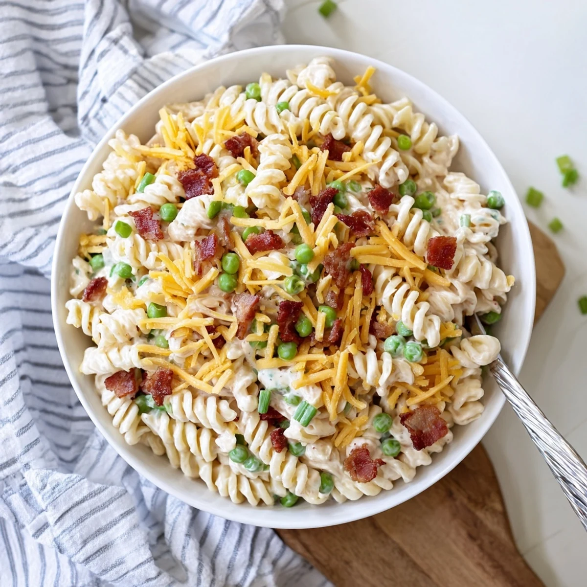 Creamy crack pasta salad loaded with crispy bacon and sharp cheddar cheese