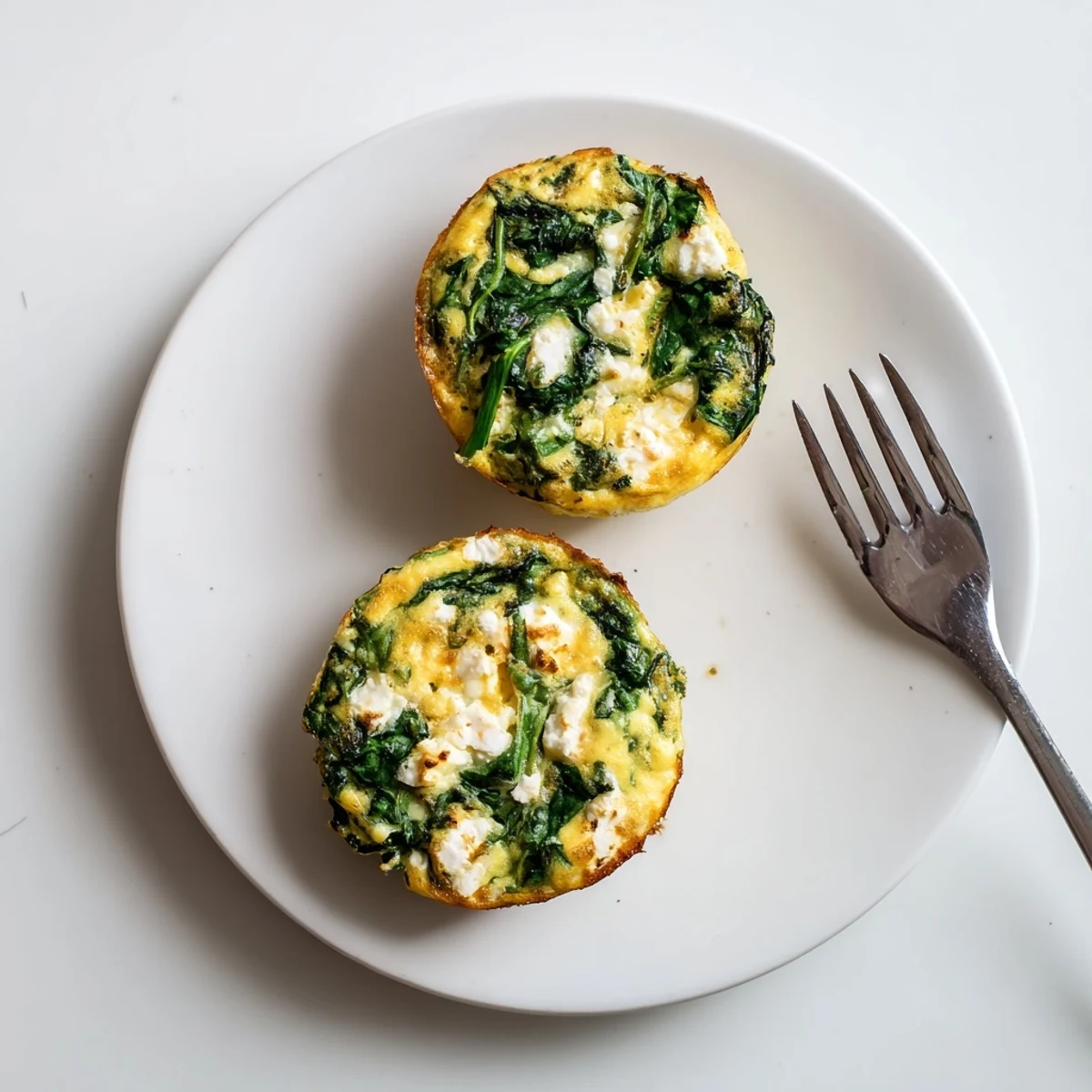Savory spinach and feta egg muffins arranged on a white serving platter