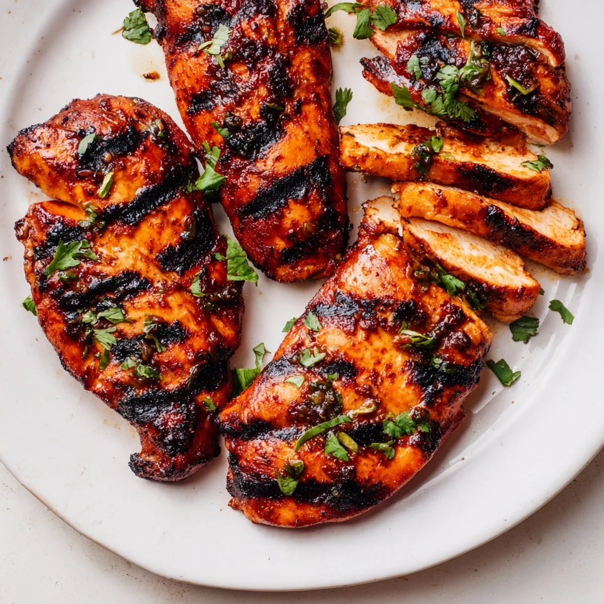 Golden Grilled Vietnamese Chicken with charred edges resting on a white plate