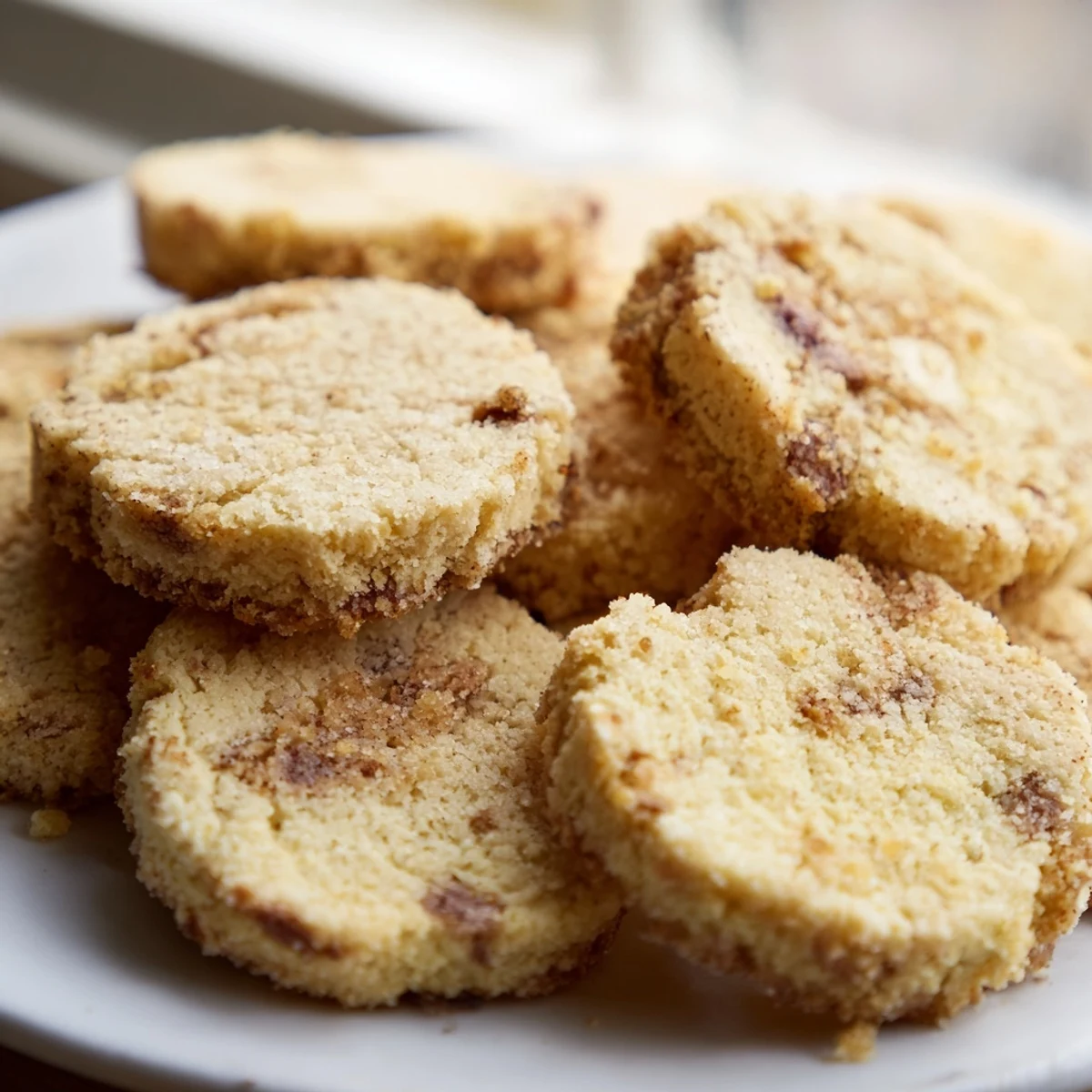 Crumbly espresso shortbread cookies with toffee bits cooling on a wire rack.