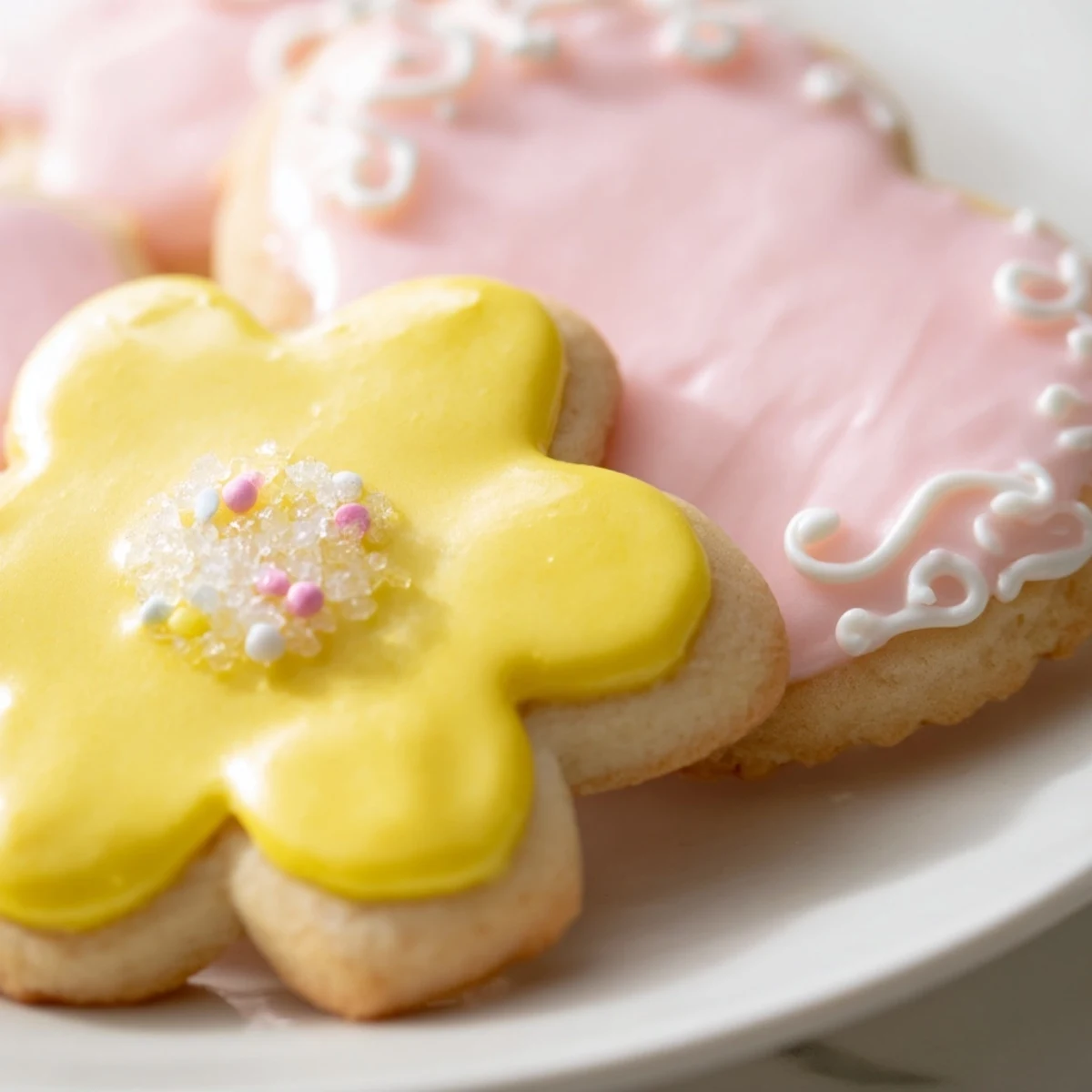 Golden buttery Spring Easter cookies shaped like bunnies cooling on a wire baking rack