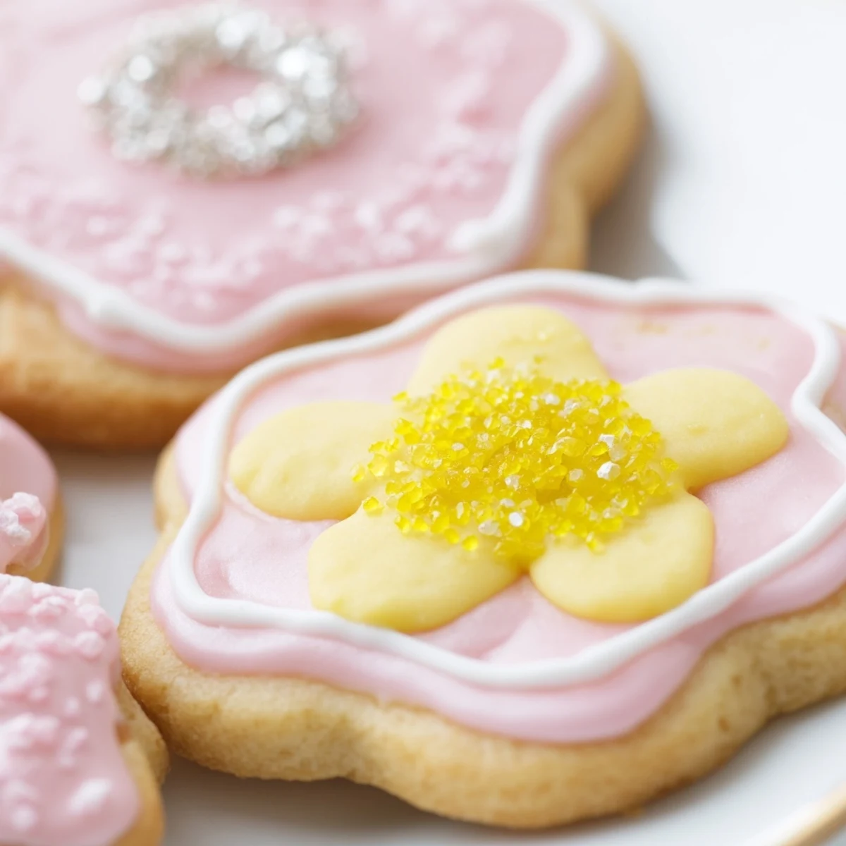 Frosted Spring Easter cookies arranged on a pastel plate for a joyful holiday dessert