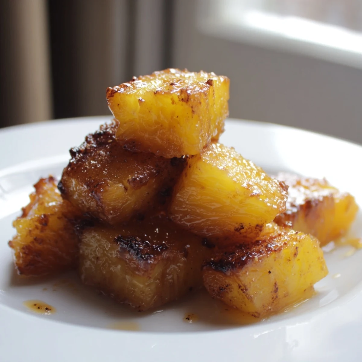 Sweet caramelized air fryer pineapple chunks piled high as a vibrant tropical snack