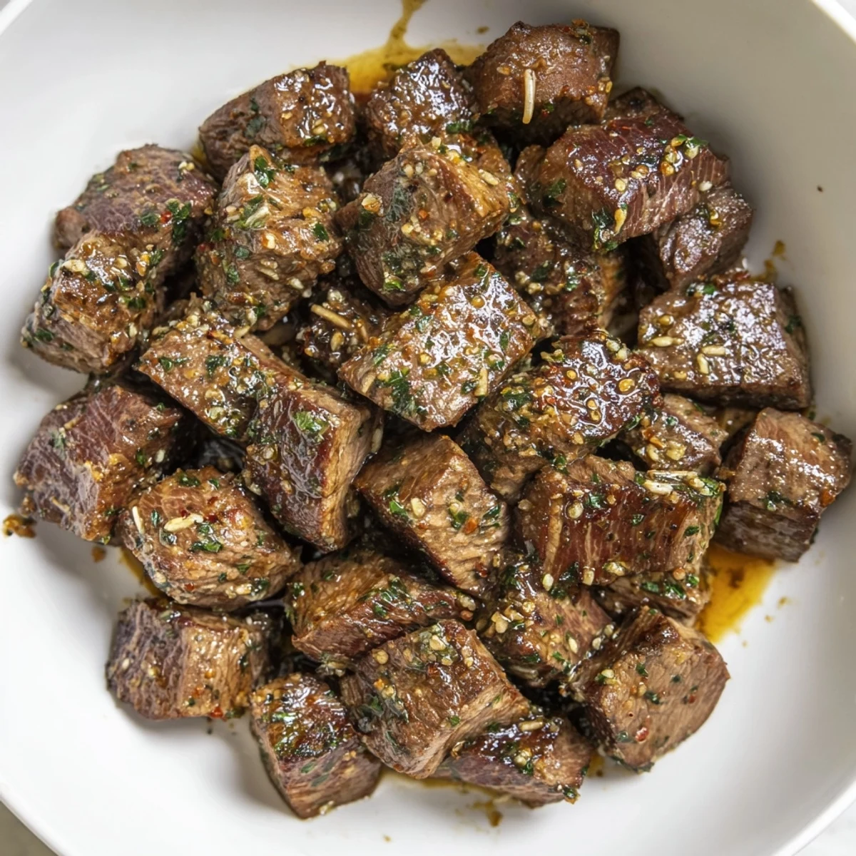 Seared, pepper-crusted Cowboy Butter Steak Bites tossed with bright lemon zest.