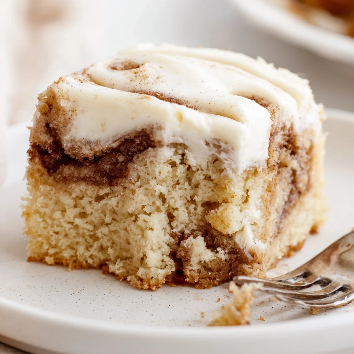 Cinnamon Roll Poke Cake with gooey cinnamon pockets and cream cheese frosting