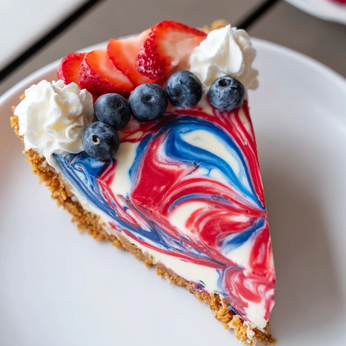 Chilled Patriotic Red White And Blue Swirl Pie in graham cracker crust