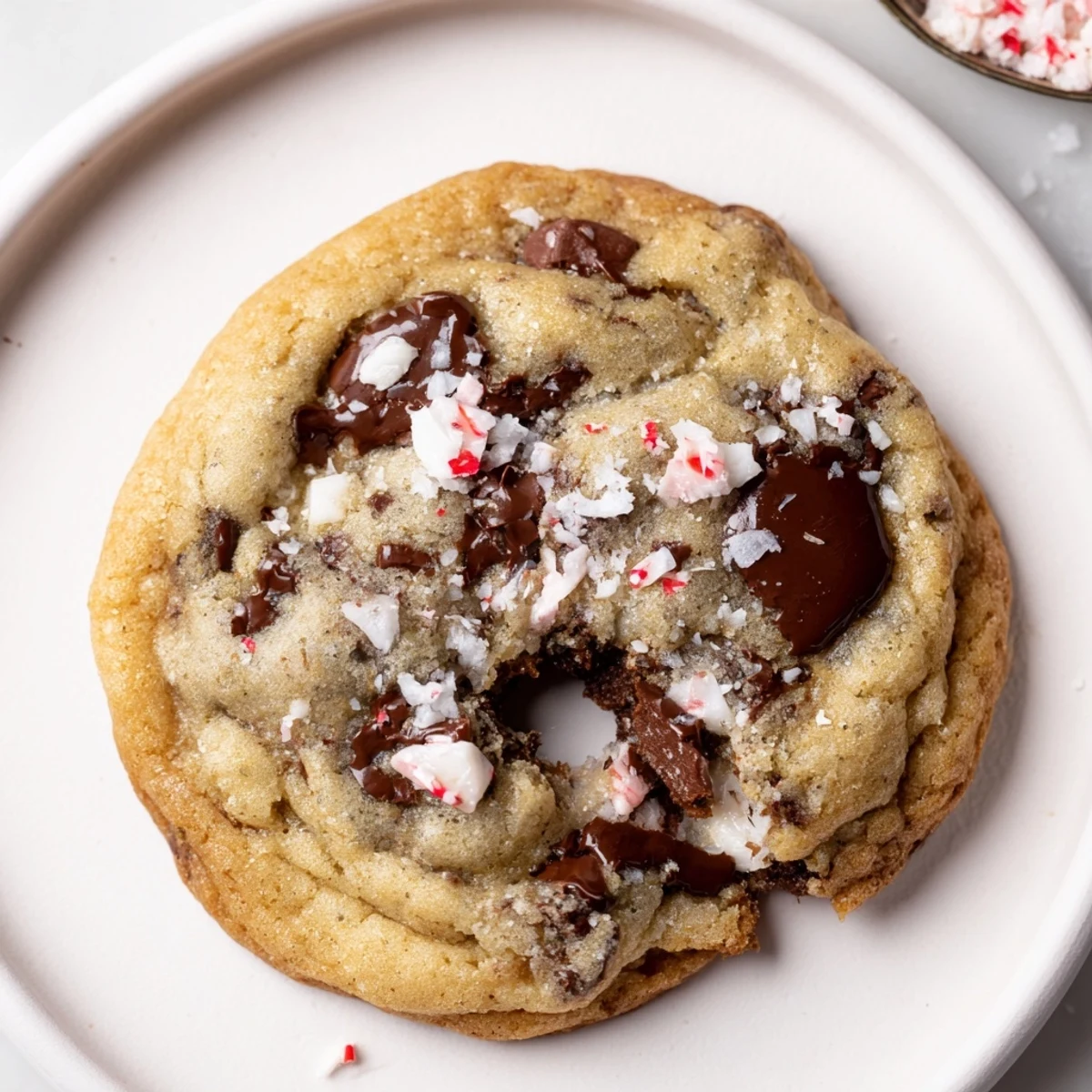 Warm Peppermint Chocolate Chip Cookies with melty chocolate, crisp peppermint bites.