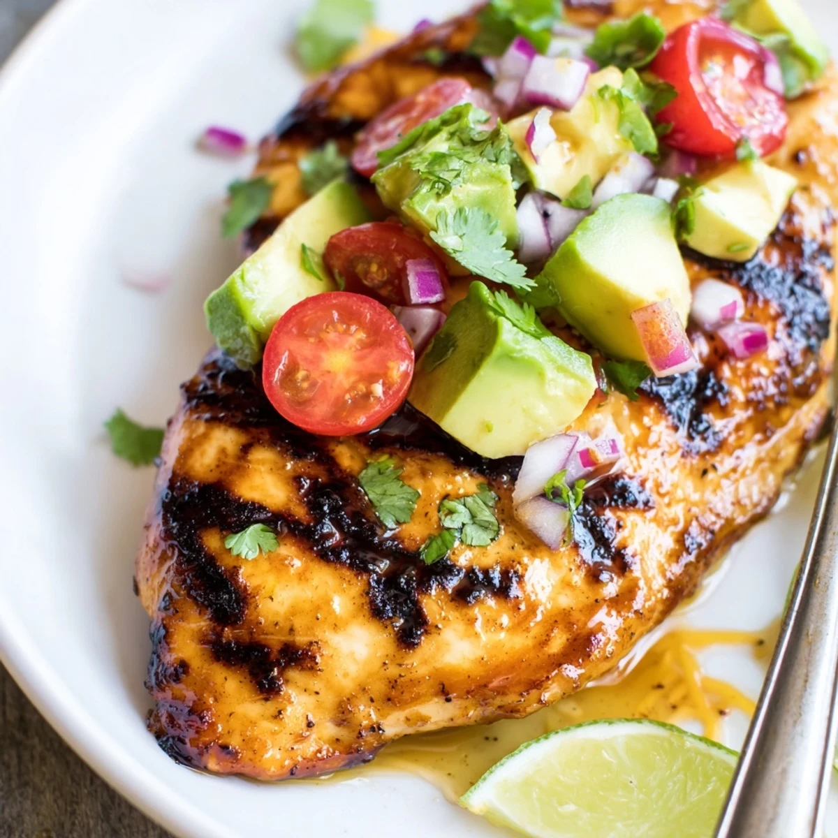 Fiesta Lime Chicken With Avocado served on warm tortillas with cilantro garnish  