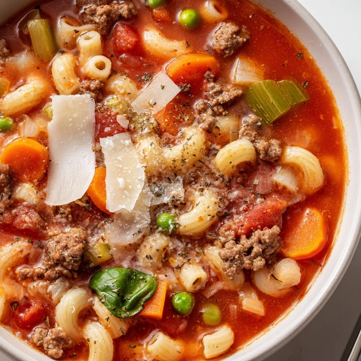 Delicious Homemade Ground Beef Pasta Soup Recipe For Comfort, fragrant tomato-basil broth