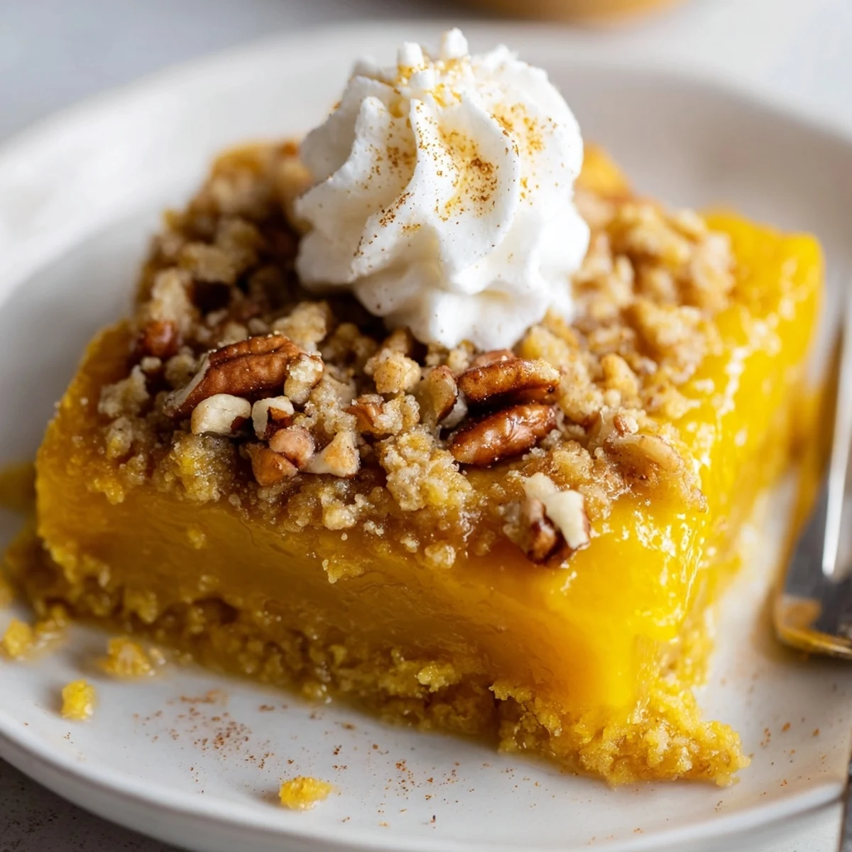Rustic Pumpkin Dump Cake, creamy pumpkin center and buttery crumb for cozy fall gatherings