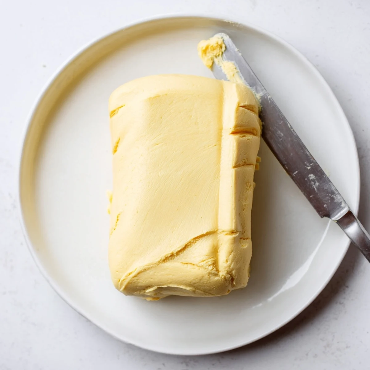 Vegan dairy free butter melting over warm stack of fluffy pancakes