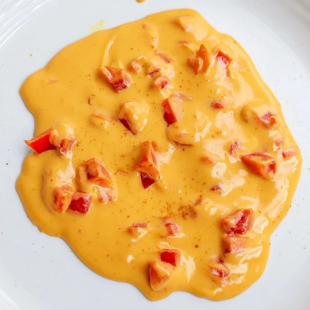 Golden nacho cashew cheese sauce being poured from blender into dipping bowl