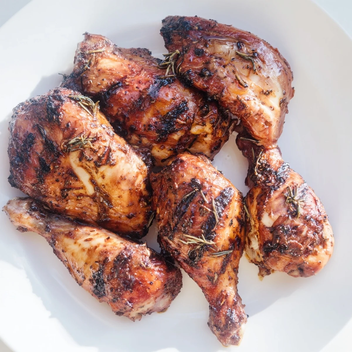 Grilled jerk chicken pieces plated with fresh lime wedges and chopped scallions