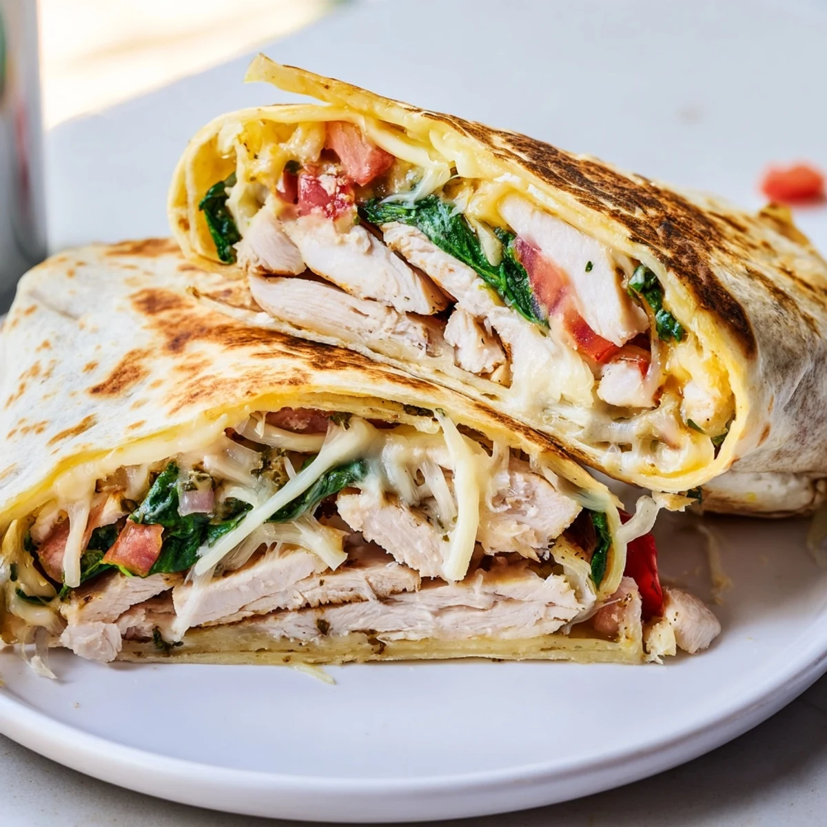 Gooey skillet-toasted wraps bursting with garlic, Cheesy Garlic Chicken Wraps for meal-prep