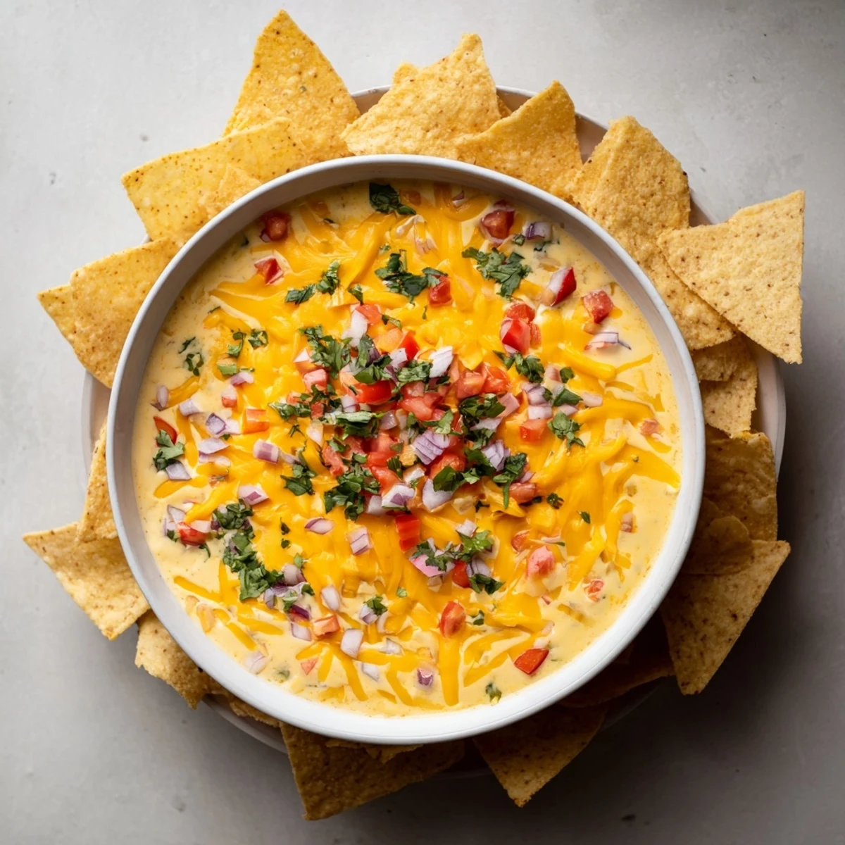 Steaming green chile queso dip with melted cheese and roasted green chiles visible
